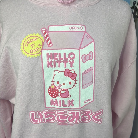 Sanrio Hello Kitty Strawberry Milk Pink Hoodie Milk Carton - Picture 6 of 7